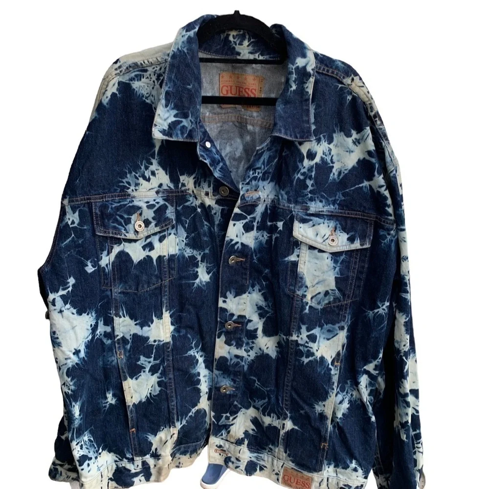 Vintage Guess Blue Jean Denim Jacket Size 4X Tie Dye Acid Wash